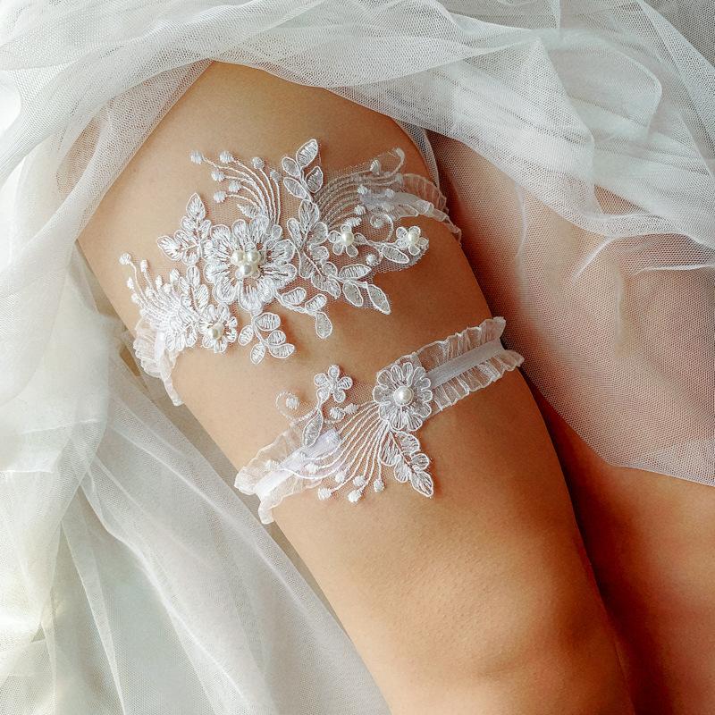 SLBRIDAL Сексуальная кружевная цветочная хрустальная стразы жемчуг свадебный подвязка для чулок свадебное бедро нога подвязка кольцо для женщин/девушек/невест