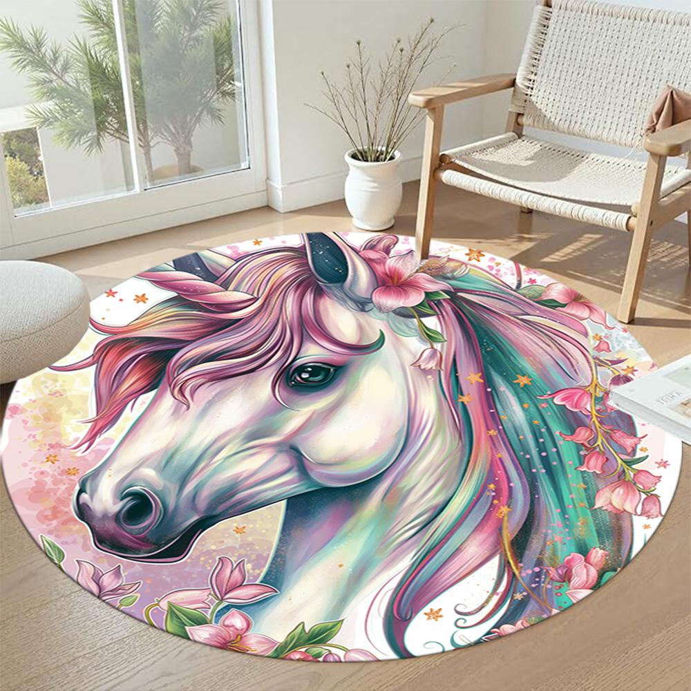 Unicorn Round Area Rug Perfect for Playrooms Entryway Dormitory Study room Antislip Round Carpet Decorate Offices Birthday Christmas Gift