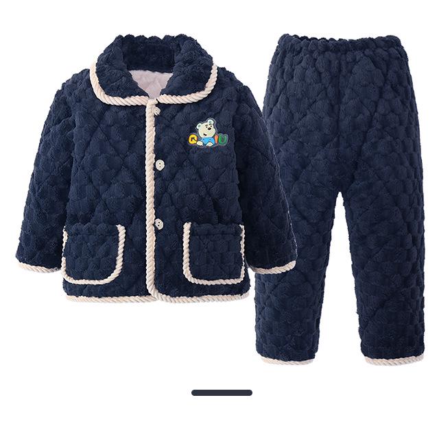 Kids' Winter 3-Layer Quilted Pajamas Coral Fleece Set - Boys, Girls, Babies & Parent-Child Outerwear