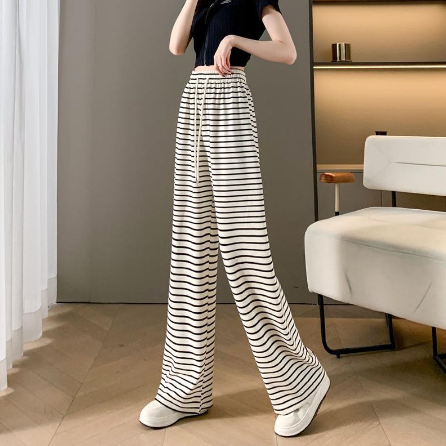 Широкие брюки в черно-белую полоску для женщин, весна-лето, прямые свободные повседневные брюки, универсальные брюки с принтом зебры