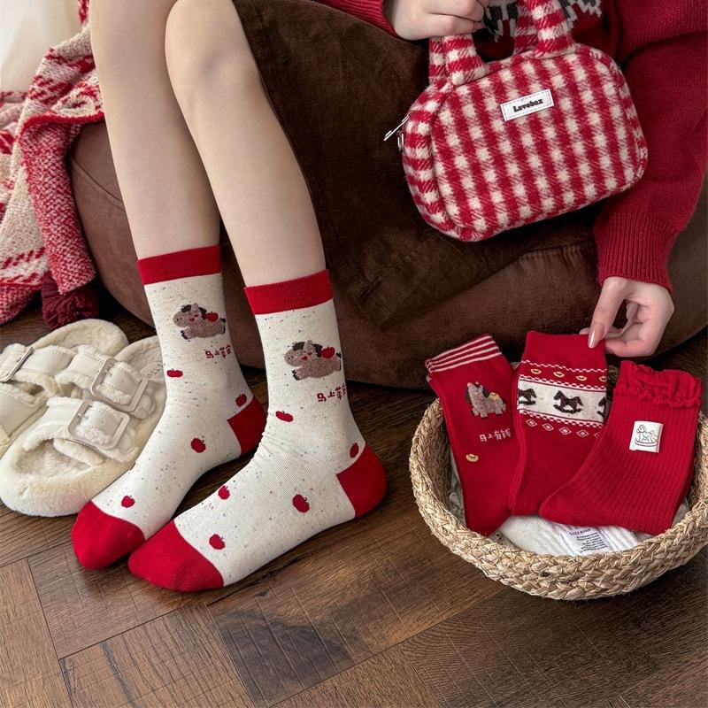 Сразу же Безопасные и Здоровые Красные Рождественские Носки Fair Isle для Женщин, Носки с Начесом до Середины Икры, Большие Красные Носки на Новый Год, Полностью Хлопковые