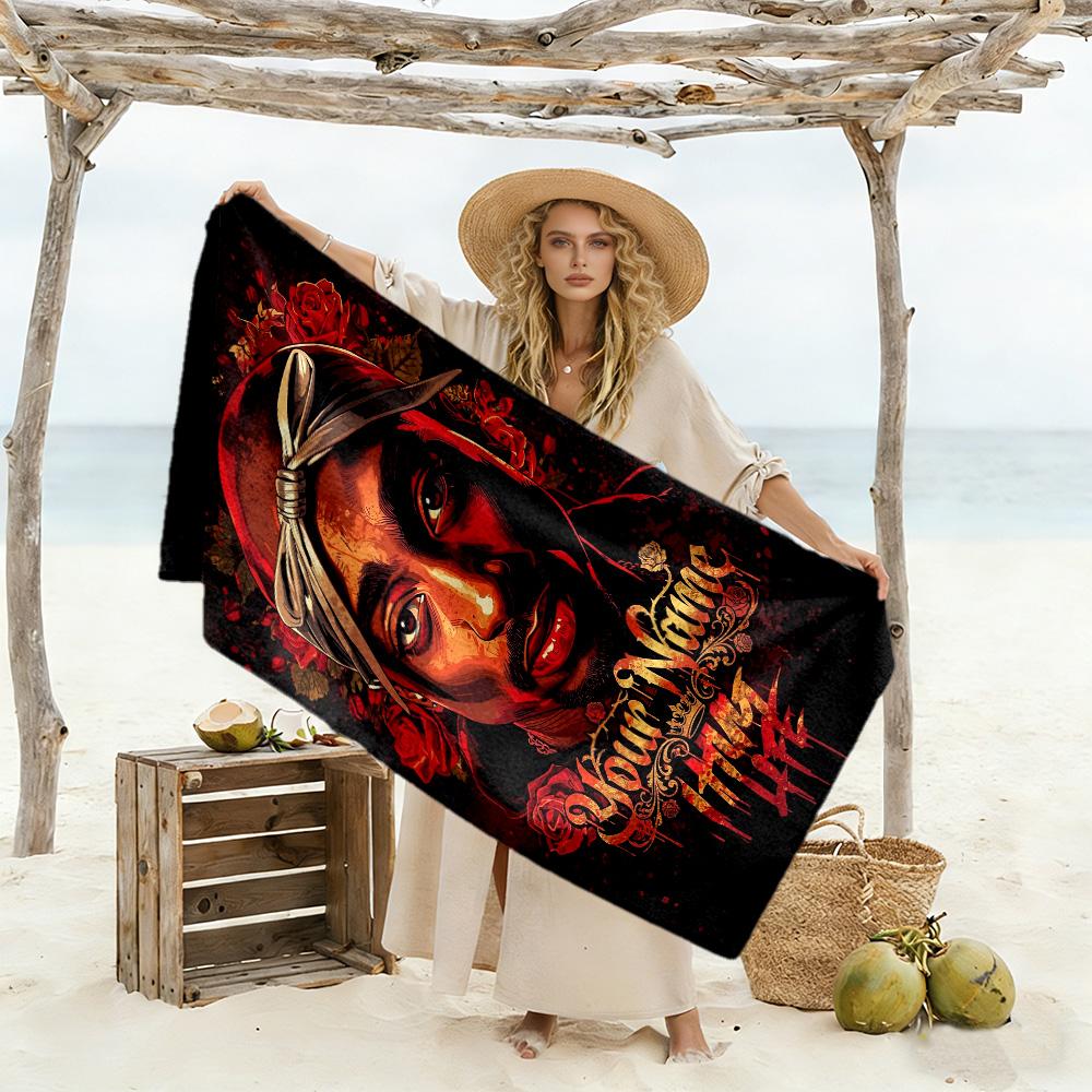 2pac Customize Text Beach Towel Super Soft & Absorbent Suitable for Sports Travel Swimming Yoga Bathroom Beach And Pool