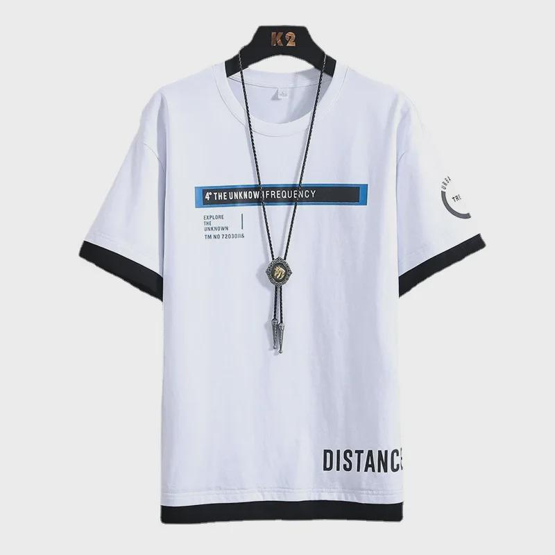 Летняя мужская модная футболка свободного кроя с коротким рукавом «два в одном» 2020 года