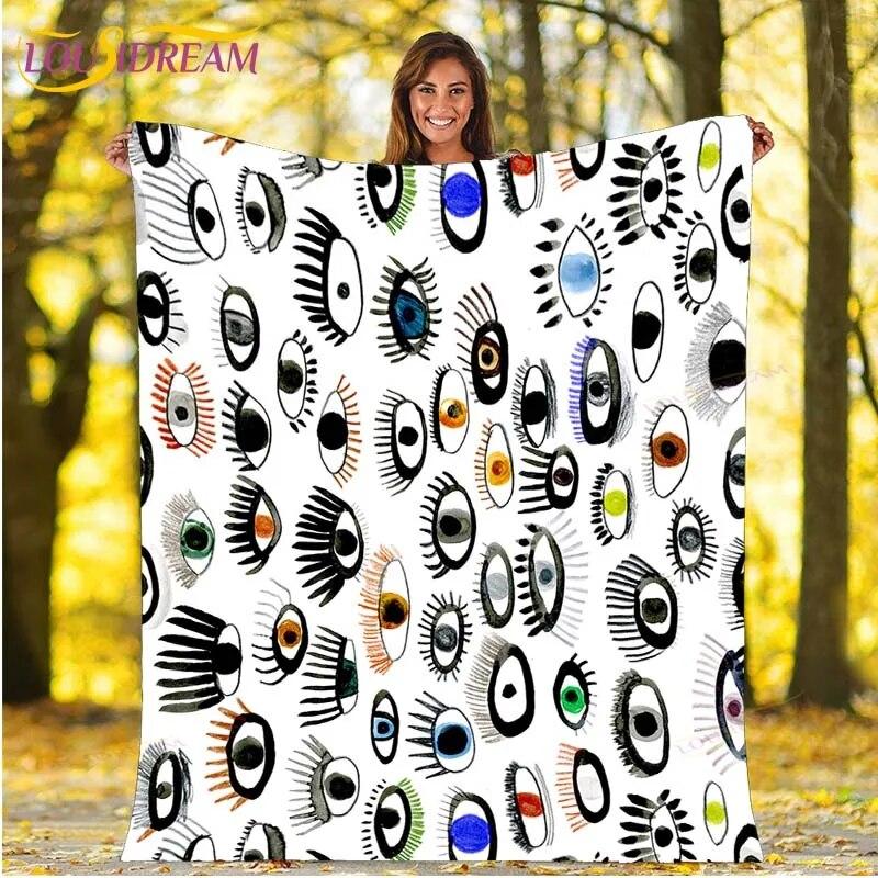 Одеяло от сглаза, турецкое одеяло с духовным искусством Назар, винтажное фланелевое одеяло середины века, одеяло для дивана и стула, дорожное одеяло