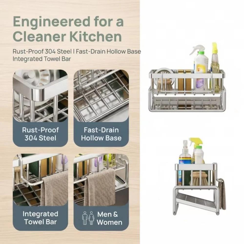 Space-Saving Kitchen Sink Draining Rack Multi-Functional Sink Shelf Sink Organizer Bathroom