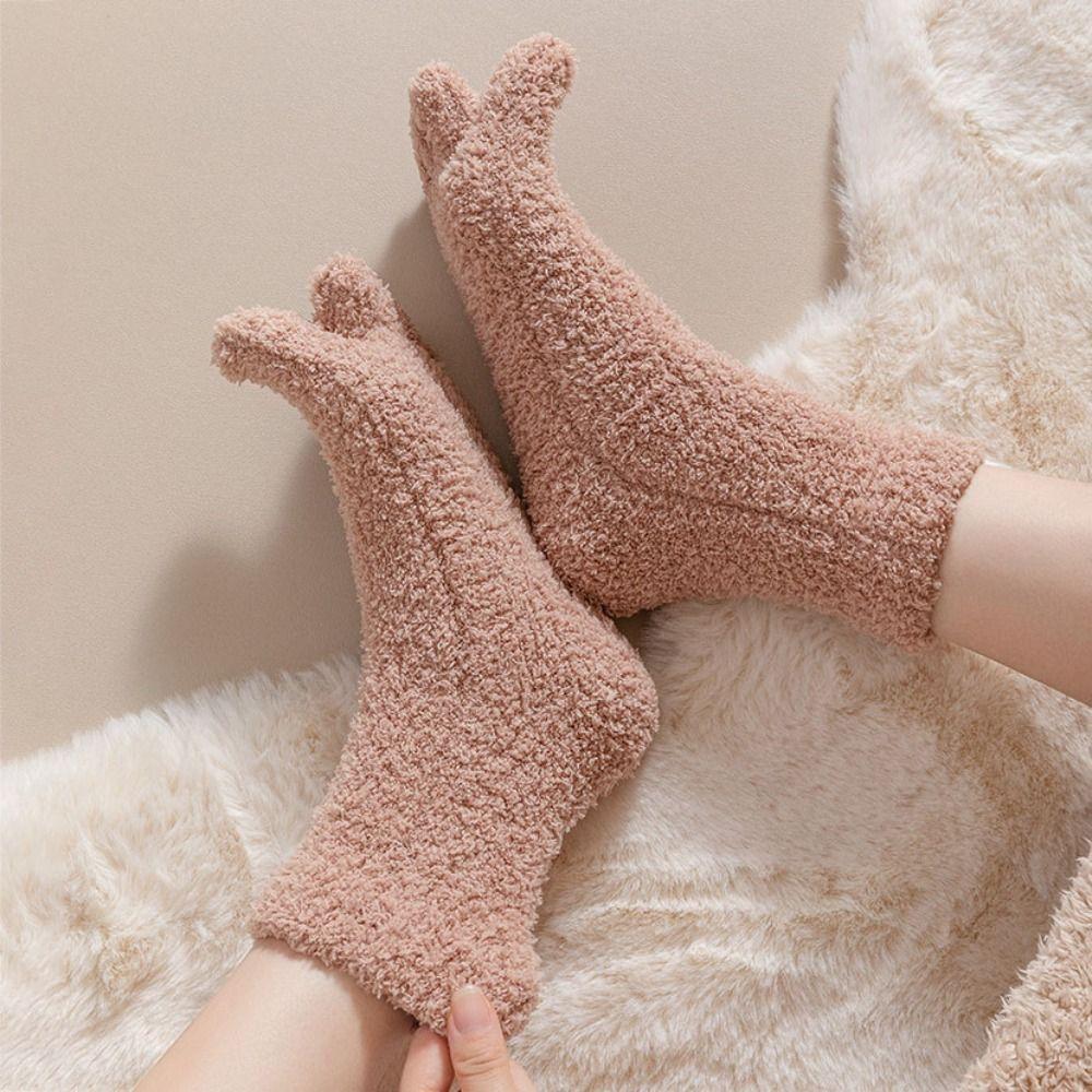Mid Tube Five Toe Plush Socks Thickened Warm Floor Socks Women Kawaii Five Toe Fleece Socks Winter