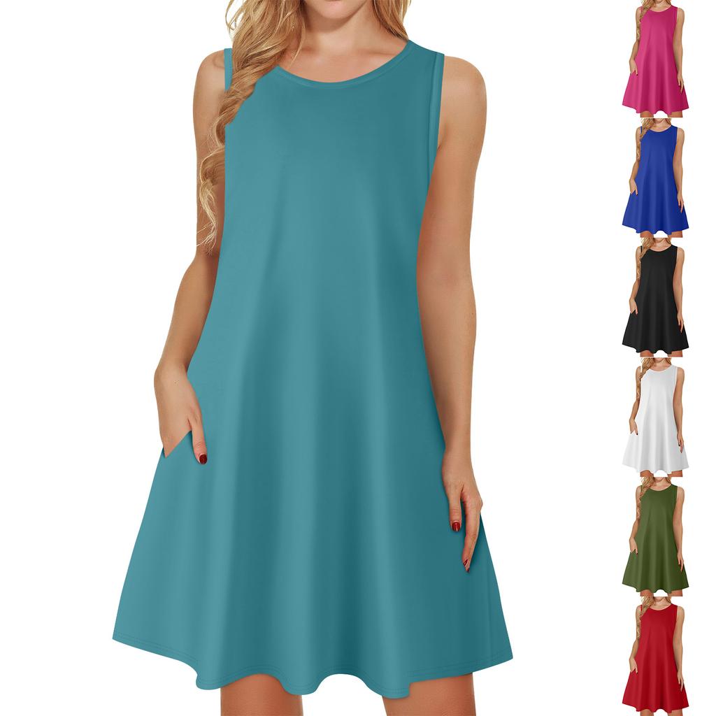Womens Summer Dresses Loose U Neck Sleeveless Sundresses Dress With Pockets