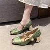 New Chinese high heels 2025 new summer national style square head thick heel single shoes light mouth retro Mary Jane women's shoes