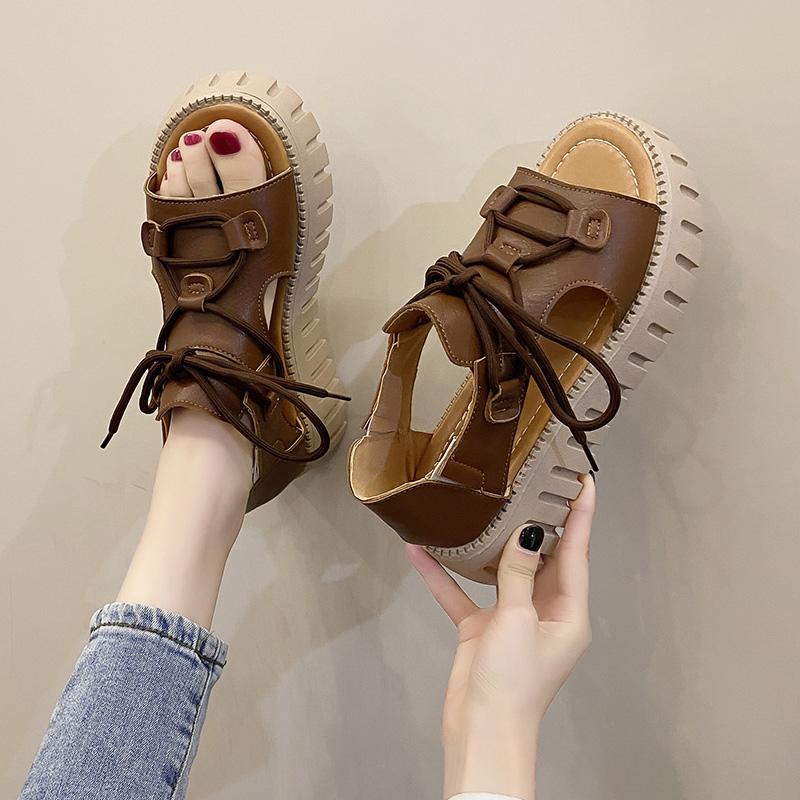 Мода Винтаж Платформа Римские сандалии Женщины 2024 Весна Лето Пляжные сандалии Женские Досуг Спортивные сандалии Мода Высокий каблук Женская обувь