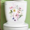 Toilet Lid Sticker Strong Stickiness PVC Waterproof Easy-peel Flower Theme Toilet Seat Decal Restroom Art Decoration