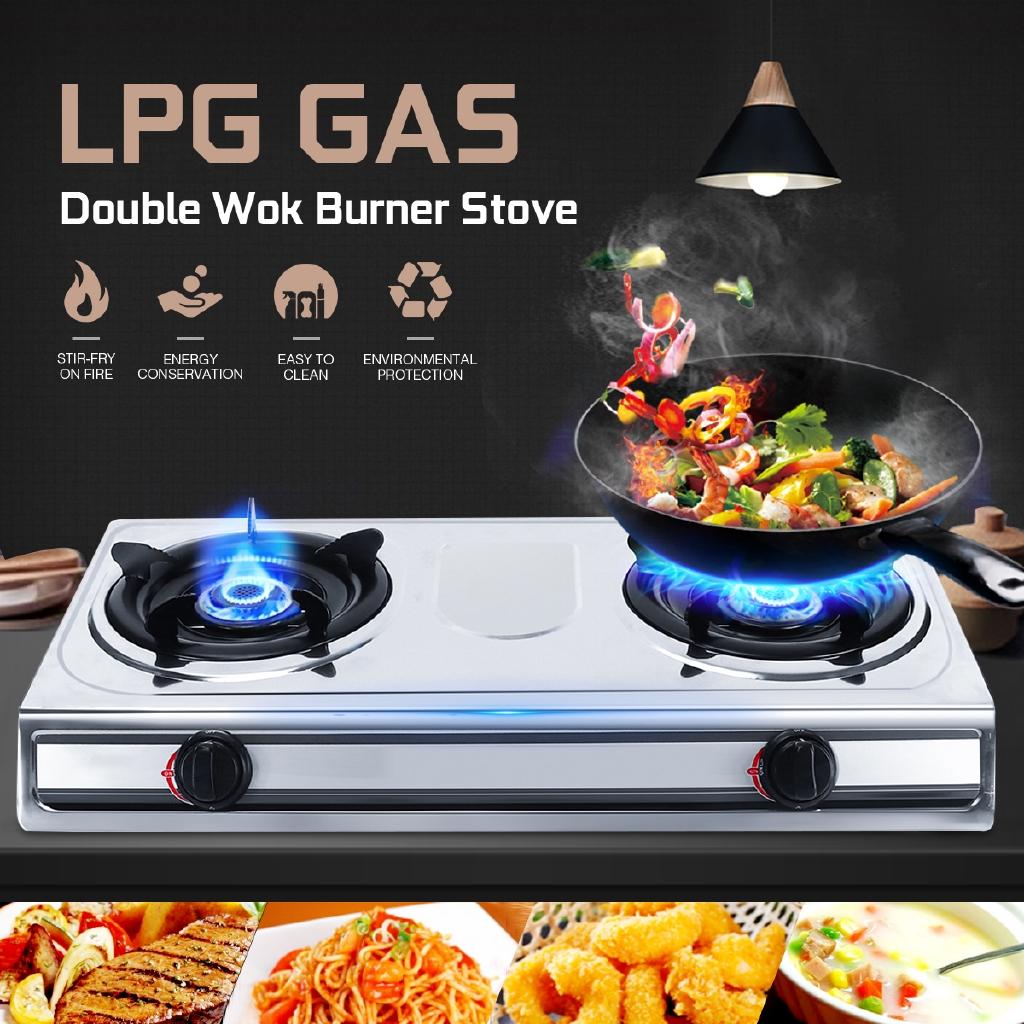 3.8-4KW Dual-range 2 Pots Gas Stove Stainless Steel Liquefied LPG Gas Bench-top Burners Home Kitchen Cooker 4000W