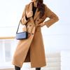 Женское длинное пальто из смесовой шерсти, двубортное тренч-пальто, повседневное пальто-пиджак с лацканами с вырезом, осенне-зимнее пальто