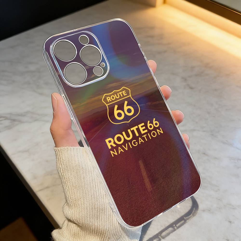 A-American R-Route 66 Phone Case Transparent Silicone Soft For iPhone 17 16 15 14 13 12 11 Mini Pro Max Plus