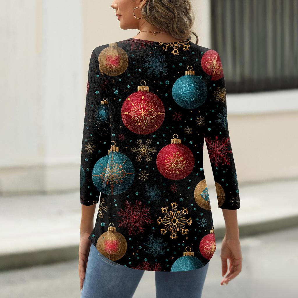 Women's T Shirt Print Button 3/4 Sleeve Daily Weekend Fashion Basic V- Neck Regular Top