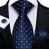 Mens Silk Tie Plaid Striped Solid Blue Necktie Hanky Cufflink Set Wedding