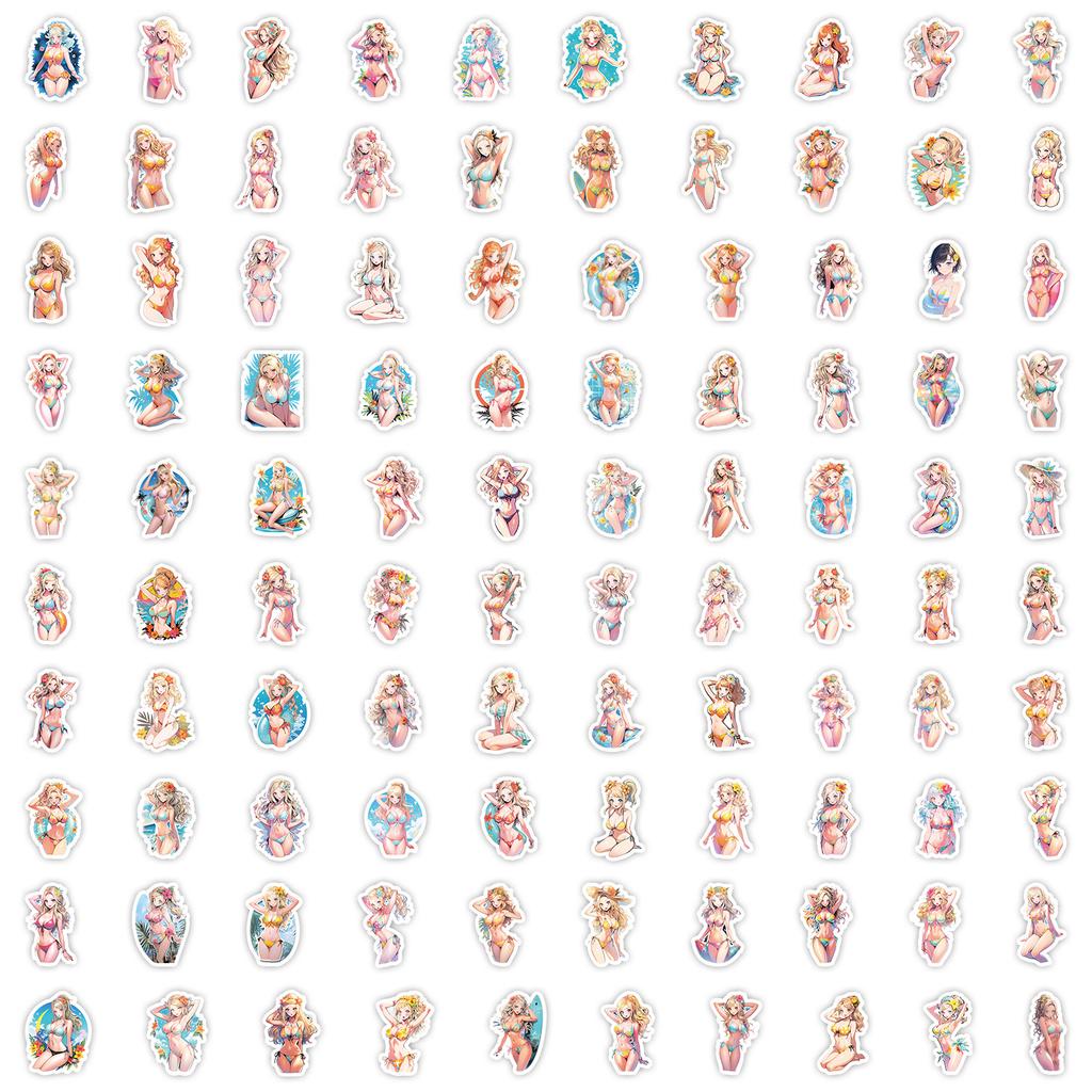 100 Bikini Girls Graffiti Stickers Mobile Phone Skateboard Water Cup Decorative Stickers Waterproof Creative Stationery Stickers