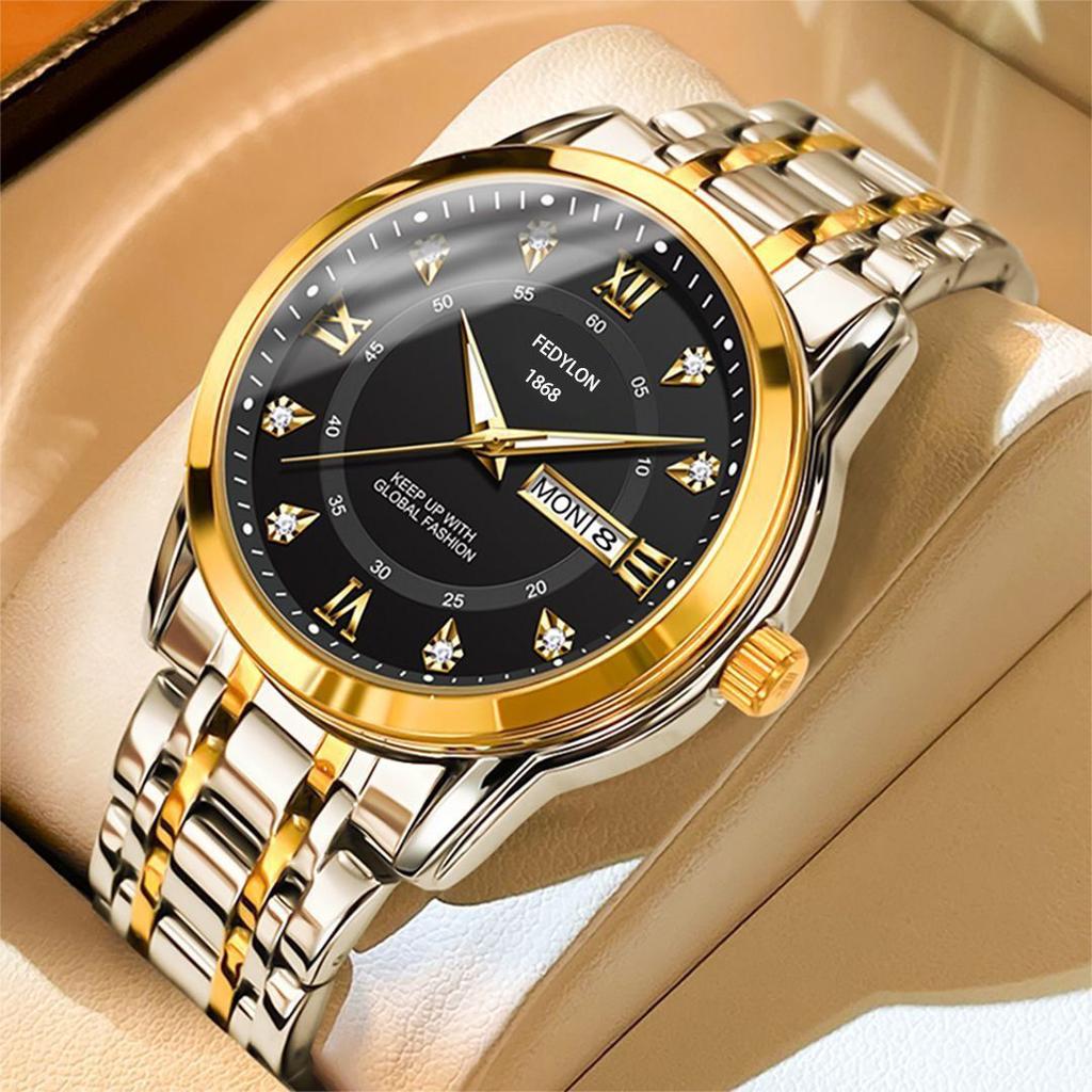 Водонепроницаемые новые мужские часы с английским двойным календарем и светящимися кварцевыми часами