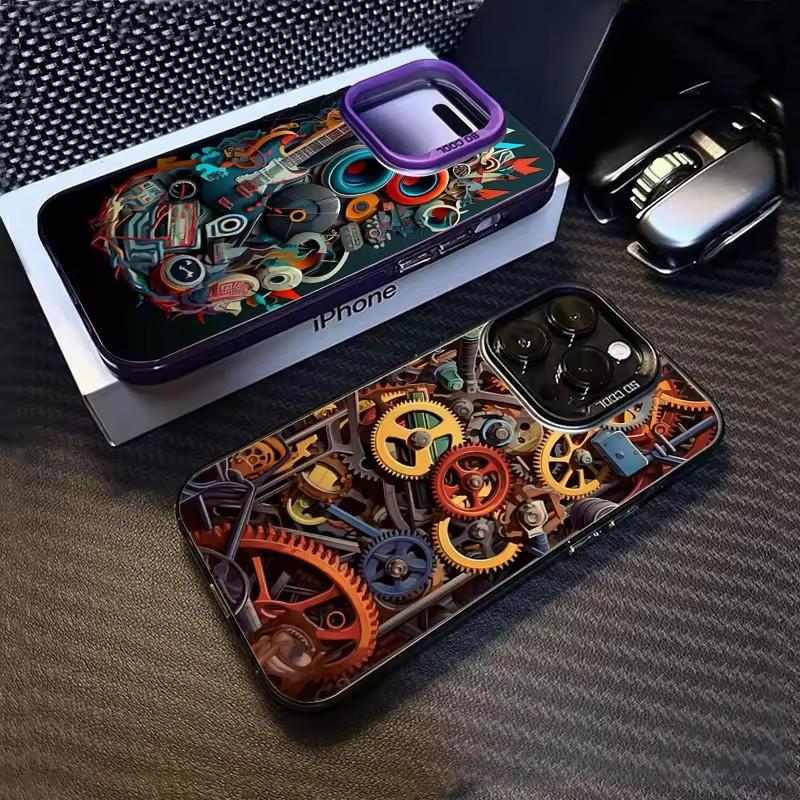 Крутой Граффити Механический Узор TPU Базовый Чехол для Телефона для iPhone 16 15 Pro Max 16E 14 13 12 11 XS X XR 7 8 Plus Жесткая Задняя Крышка