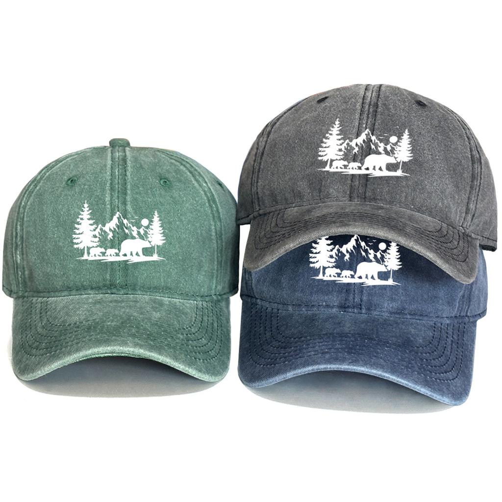 Bear Walking In The Forest Print Snapback Baseball Hat Gorra Hombre Retro Distressed Adjustable Baseball Caps One Size Fits All