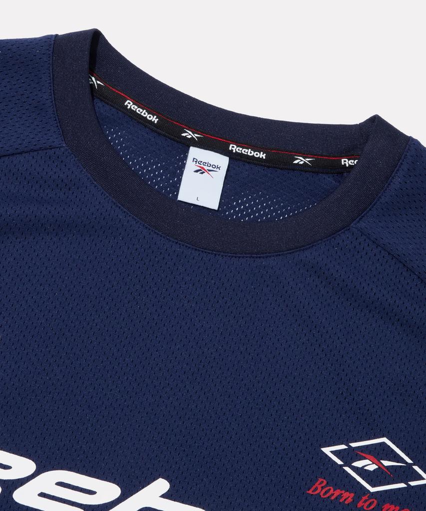 Reebok Спортивная сетчатая футболка с длинным рукавом - Темно-синяя
