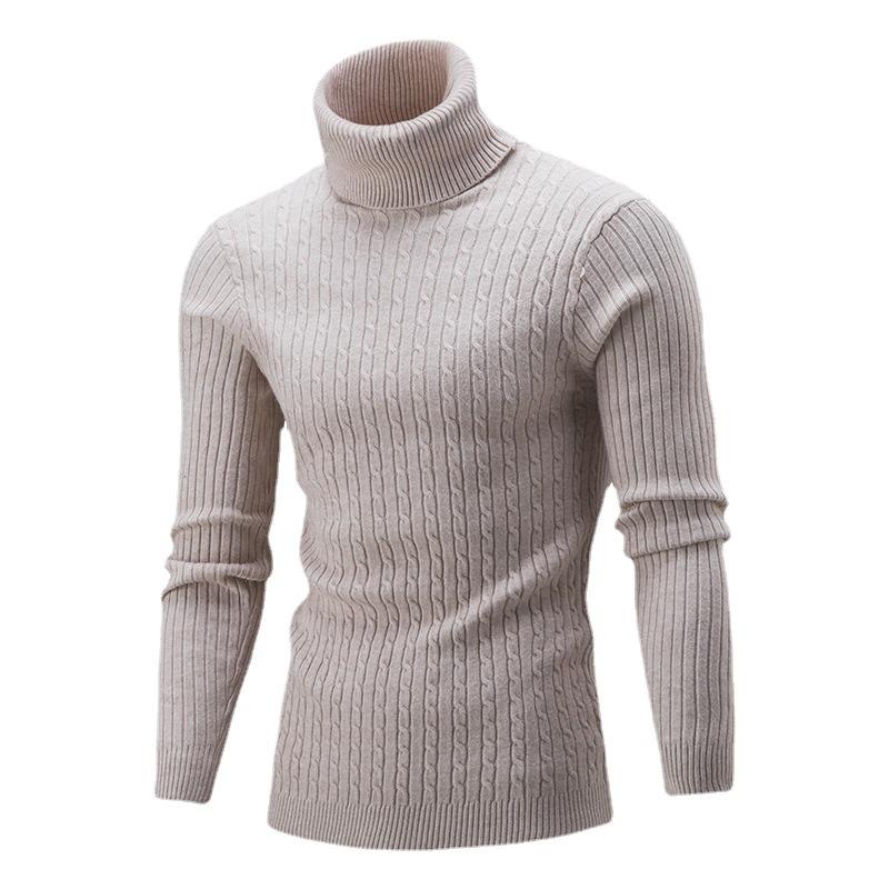 Men's High Collar Sweater Autumn and Winter Fashion Men's Long Sleeve Warm Knitted Turtleneck Sweater Keep Warm Pullovers