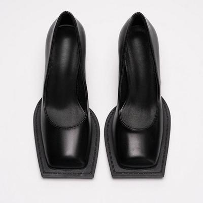 Модные ретро черные туфли-лодочки на толстом каблуке женские модные с квадратным носком неглубокие дизайнерские туфли элегантные удобные офисные туфли для通勤 Zapatos De Mujer