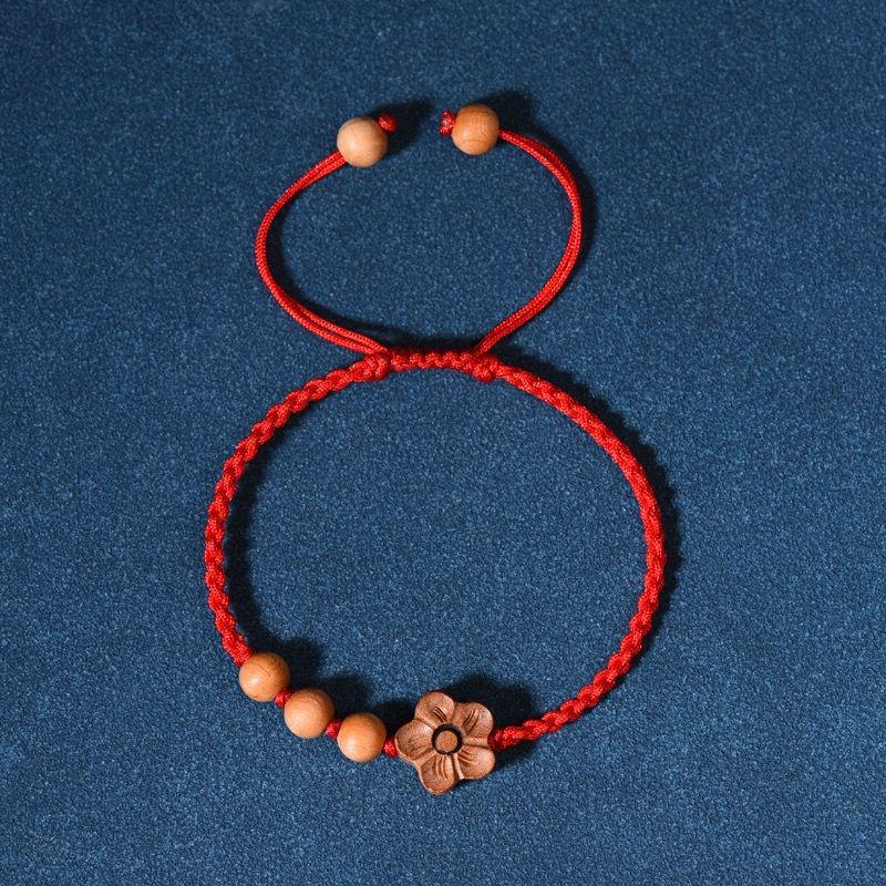Браслет Мира из персикового дерева и красного шнура на удачу для всех возрастов