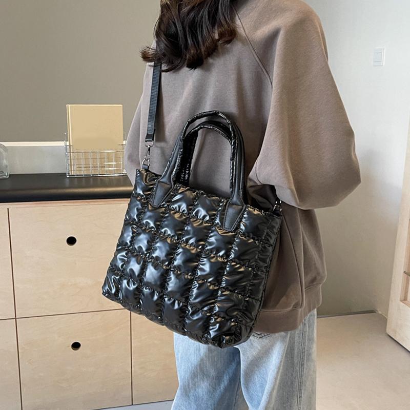 Стеганая мягкая сумка-тоут из нейлона, однотонная сумка-портфель, женская сумка через плечо, женская сумка большой емкости