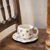 Cute Floral Ceramic Coffee Cups and Plates with High Aesthetic Value, Underglaze Color Hand-painted Cups and Plates