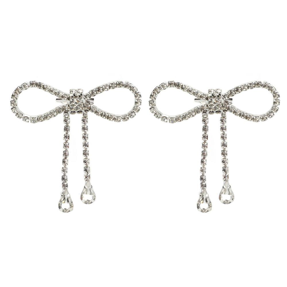 2pcs Shiny Finish Rhinestone Bow Brooch Tassel Design Tassel Brooch Pin Shiny Bow Brooch Daily Wear