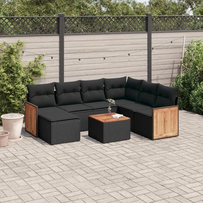 VidaXL Salon de Jardin avec Coussins 8 pcs, Canapés de Terrasse, Ensemble de Meubles de Patio, Mobilier d'Extérieur, Noir 3227889
