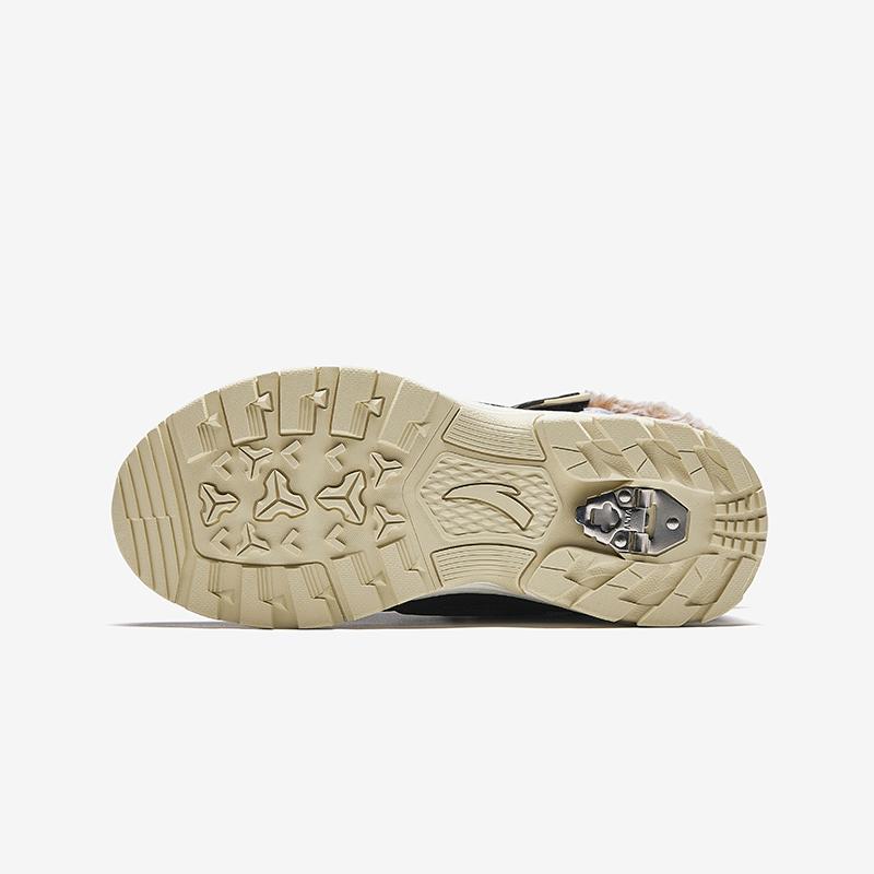 Anta Kids Synthetic Leather Mesh Thick Cotton Shoes Warm Wear-Resistant Non-Slip High-Top Boots Kids Boots Black Granule-Beige A12446926-2