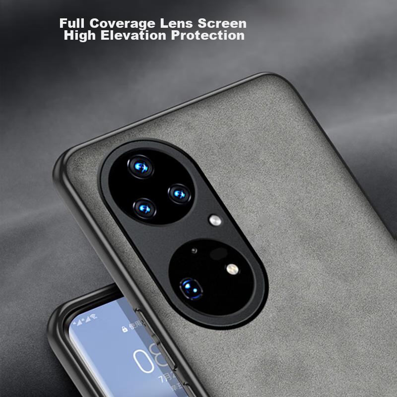 Phone Case for Huawei P50 Pro, Full Lens Protection, Silicone Soft Edge, Shockproof, Ultra-Thin, Simple And Stylish Leather Texture Case, Misty Blue