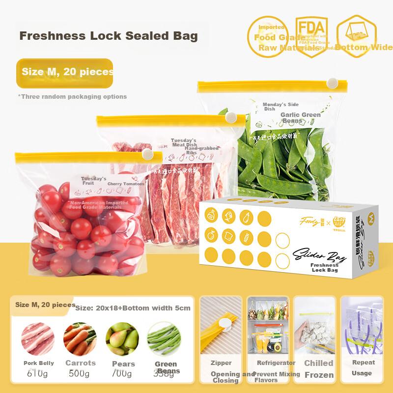 Zipper Sealed Food Storage Bags, Food-Grade Fresh-Keeping Bags for Home Refrigeration And Freezing Storage, Airtight Bags, Medium Size, 20 Pieces