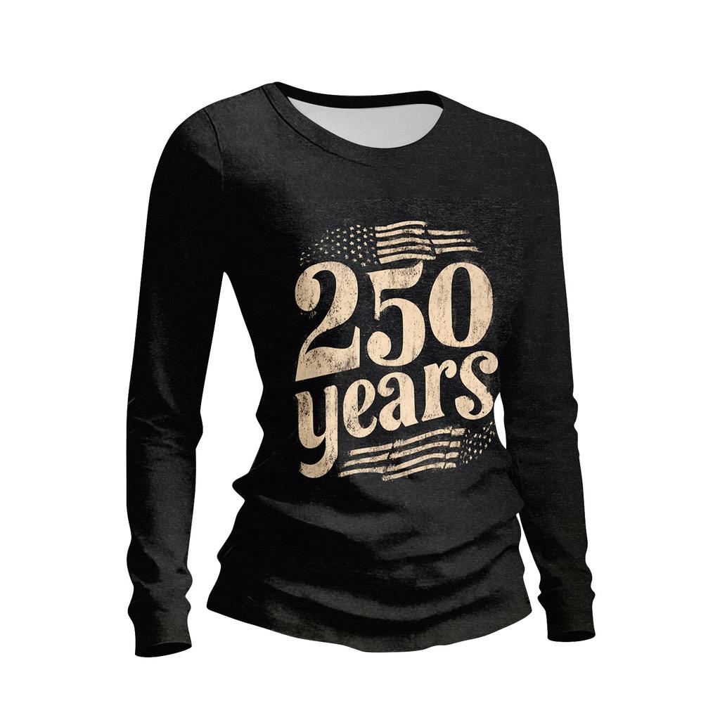 Женская рубашка с длинным рукавом Женская повседневная футболка с круглым вырезом и длинным рукавом с принтом