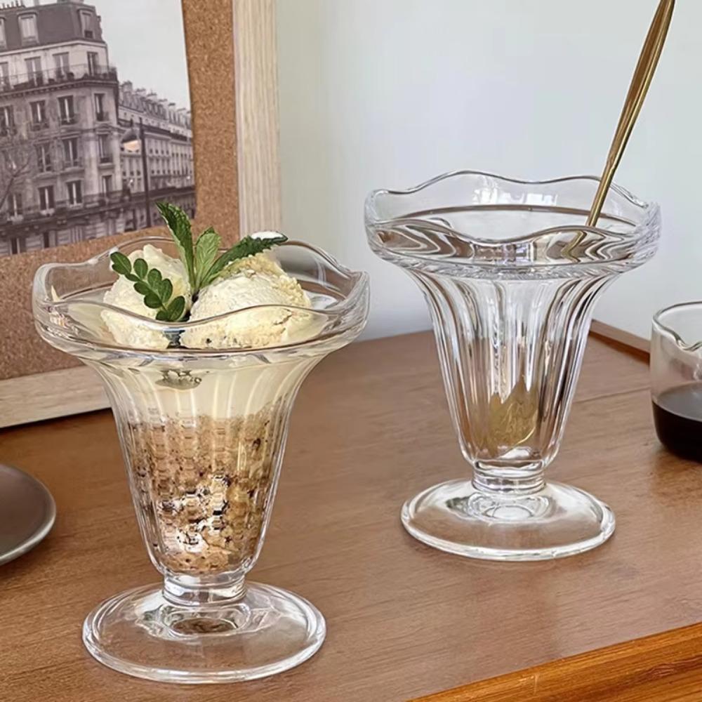 Elegant Ice Cream Cup Transparent Glass Goblet Simple Glass Pudding Cups  Dining Utensils