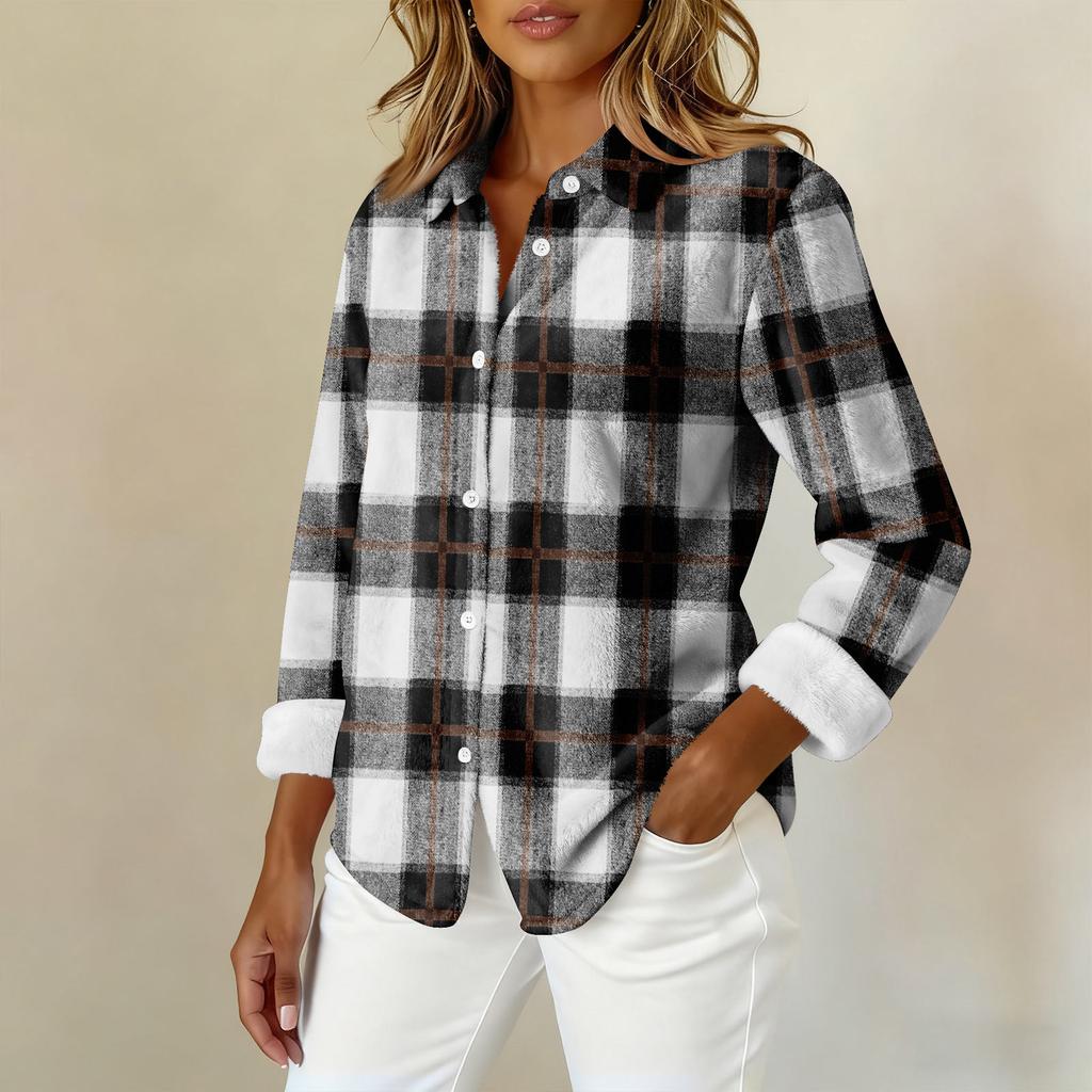 Женская рубашка-блузка с принтом и пуговицами, длинный рукав, повседневный базовый рубашечный воротник, обычный топ