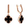 Золотые серьги подвески на английском замке 585 пробы красное золото с черным ониксом (213266001)