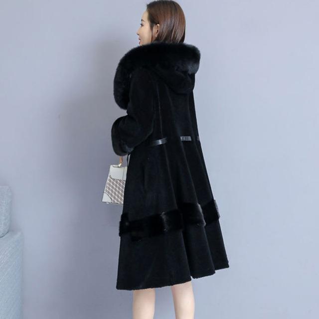 Кашемировое пальто женское зимнее норковое пальто с капюшоном из лисьего меха модное темпераментное зимнее пальто средней длины с талией и куртки Femme