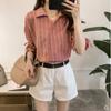 Women's Lace-up Short-sleeved Striped Shirt Female Loose Casual Shirt Big Yards Tops Vintage Basic Office Casual Women Shirt Comfortable Clothes