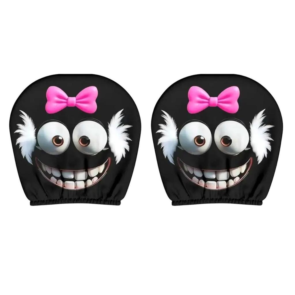 Pack Of 2 Elastic Cartoon Car Headrest Covers Funny Big Eyes Design Universal Fit For Cars Trucks Vans Durable Polyester Fabric