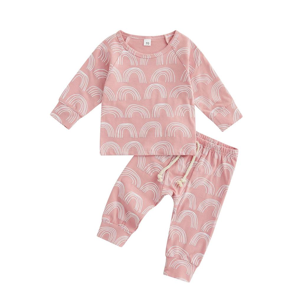 Одежда с радужным принтом для маленьких девочек и мальчиков, комплекты одежды из 2 предметов на осень/зиму для новорожденных, толстовка с круглым вырезом и длинными рукавами + брюки