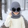 Kids Winter Gift for School Travel 1 Set Knit Hat Neck Warmer Kids, Earflap with Goggles, Windproof Riding Toddlers Fleece Lined Aviator Cap,
