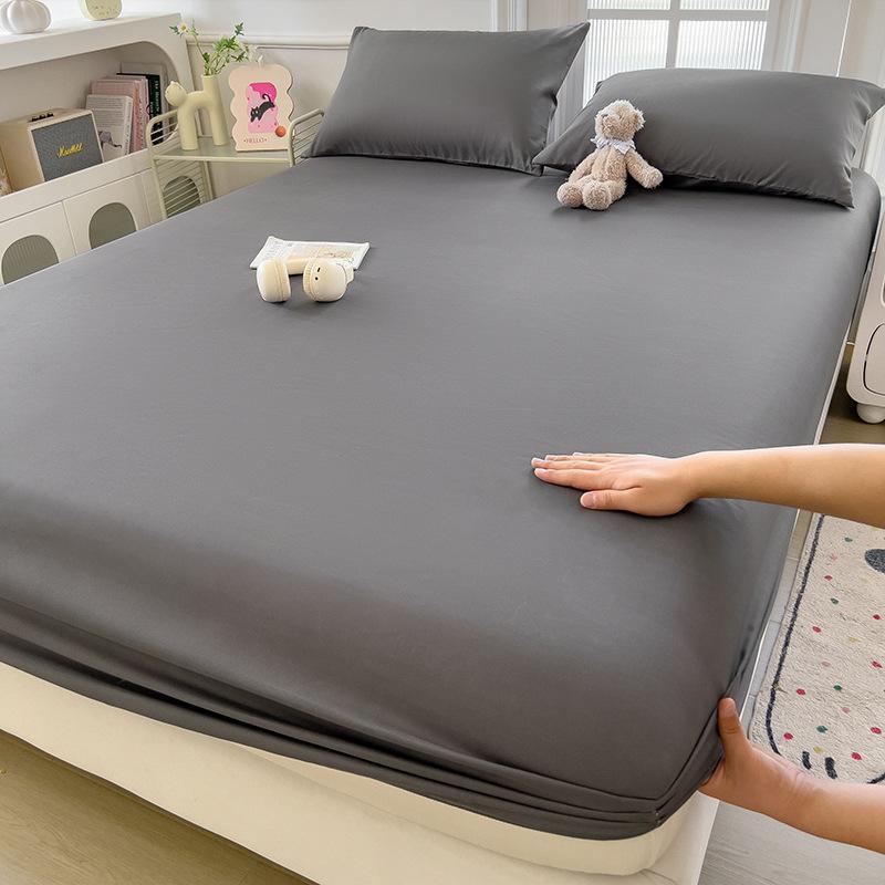 2025Solid Color Bed Sheet Single Piece Skin-Friendly Plain Bed Cover Bed Sheet Non-Slip Mattress Protector