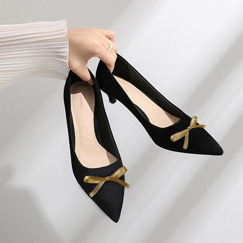 Fashion Flat Shoes Women's Spring Autumn New 2025 French Square Toe Bow Casual All-match Black Pumps Mules Ladies Shoes Plus Size 43 44