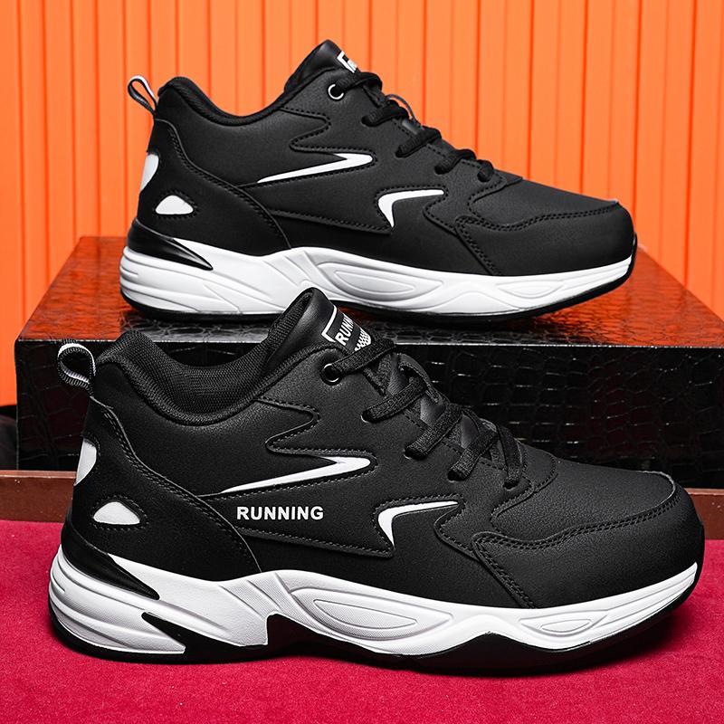 2024 New Men's Spring Autumn Leather Big Size Light Sneaker Thick Sole Non Slip Waterproof Camouflage Lace Up Running Shoes