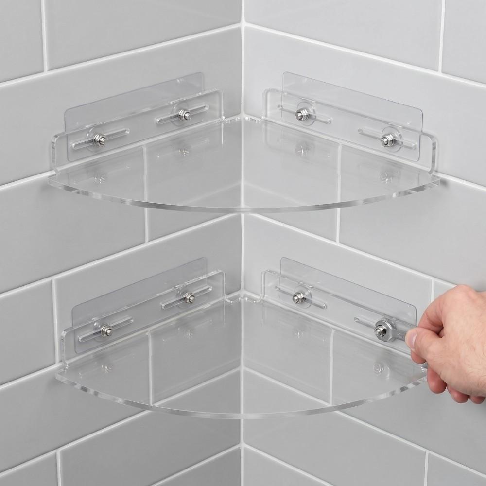 2 PCS Transparent Corner Shelf Wall Mounted Shower Storage Rack Corner Shower Shelf Dorm Home