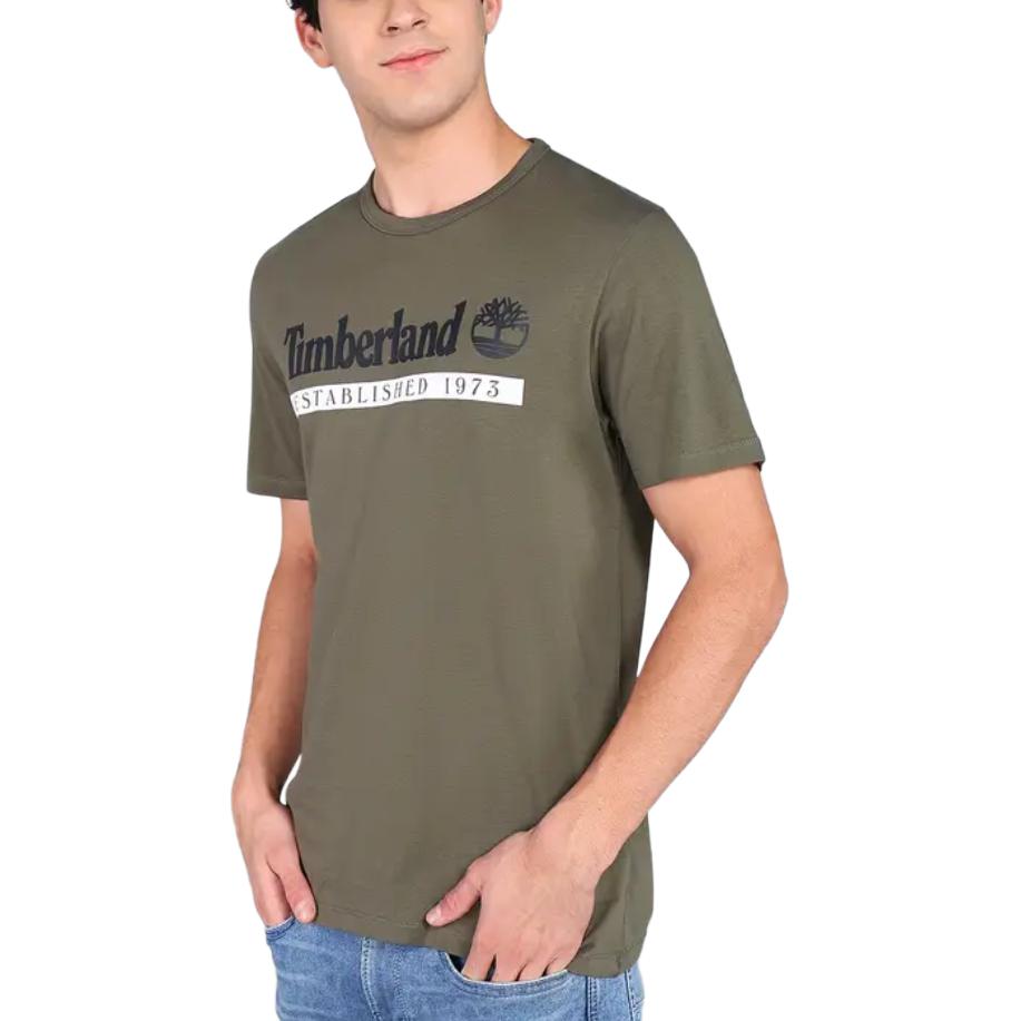 Timberland Мужская футболка с принтом букв, круглым вырезом и коротким рукавом, коричневая A2BV6-Z33