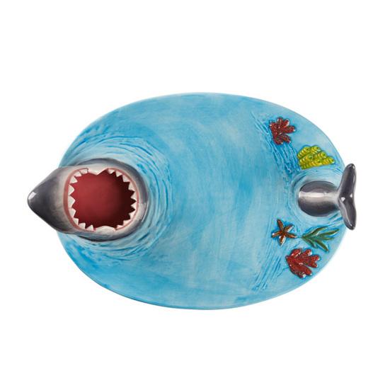 Shark Shape Dumpling Plate with Soy Sauce Dish Creative Handmade Shark Shape Platter for Sushi Cheese Board Party Tray Cute Home Dining Decor