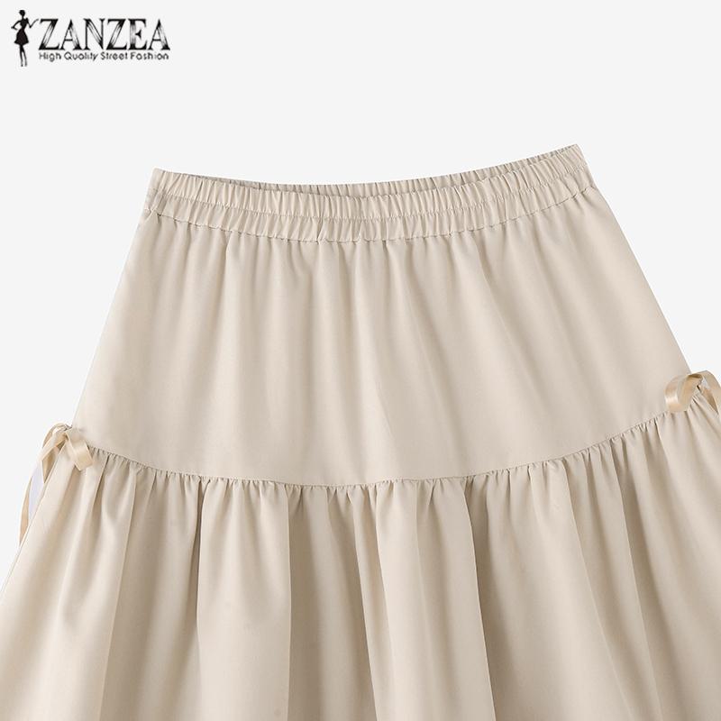 ZANZEA Женские летние юбки А-силуэта с эластичной резинкой на талии и завязывающимся узлом и оборками по подолу